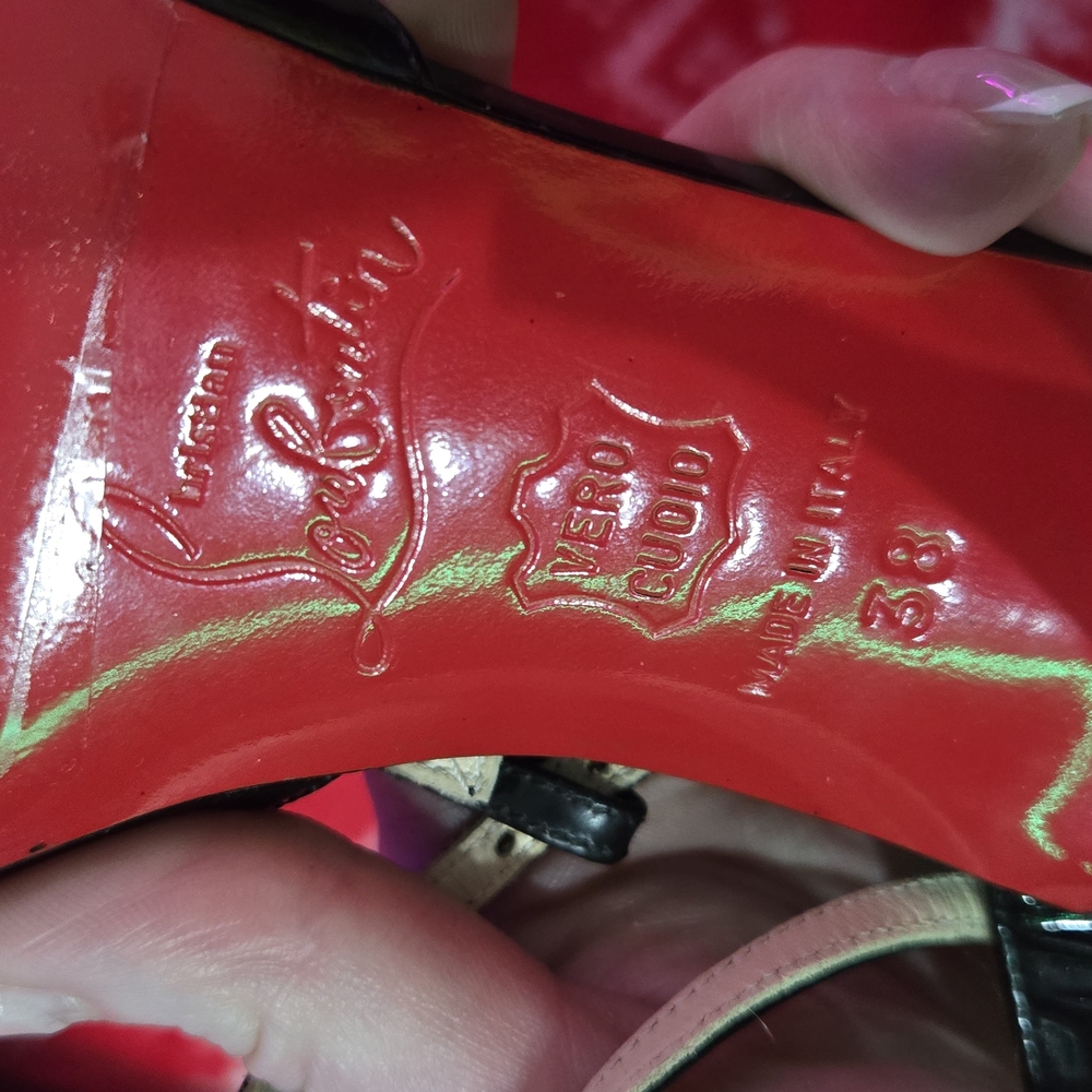 Louboutin Black Patent Leather Slingback Heels - Picture 14 of 16